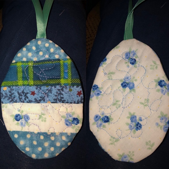 Handmade Quilted Easter Egg Ornaments 2pc 5" - Picture 3 of 8